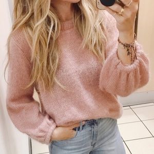 A New Day Blush Pink Fuzzy Balloon Sleeve Sweater